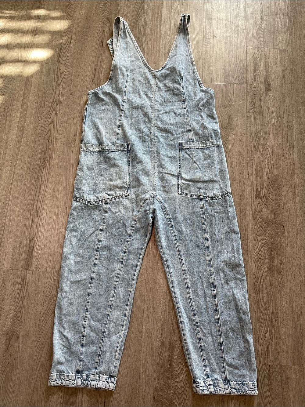 We The Free Light Blue Denim Overalls with Cream Layering Tee - Picture 2 of 11